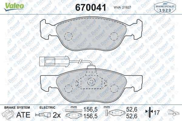 VALEO 670041 On Fren Balatasi  Fiat Brava/Bravo (95>01)/Marea 96>/Punto 00>/Alfa Romeo 145 1.4/1.6 96>01/146 1.4/1.6 96>01